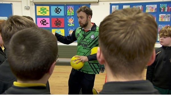 Trying out dodgeball in a Dublin school!