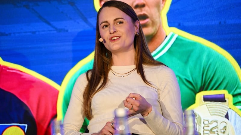 Ciara Mageean speaking at the launch of the 2025 Lidl Ladies National Football Leagues