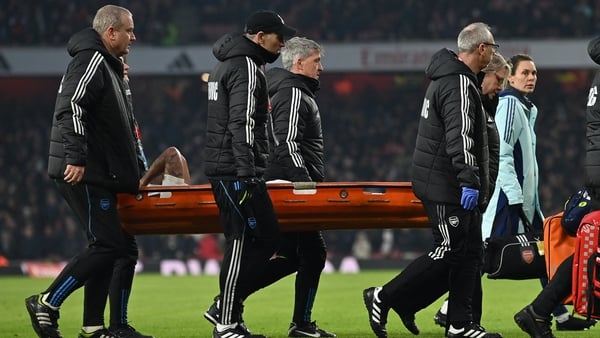 Gabriel Jesus is carried off against Manchester United
