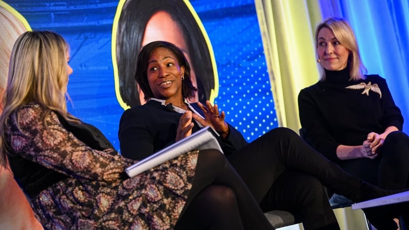 Maggie Alphonsi (centre) with Marie Crowe (L) and Kelly Cates at the launch of the Lidl Ladies National Football Leagues in Croke Park