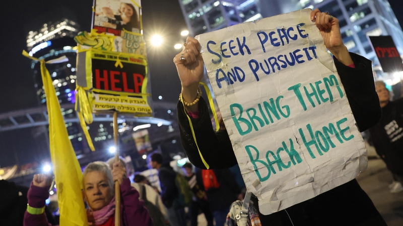 Demonstrators protest for the release of Israelis held hostage in Gaza