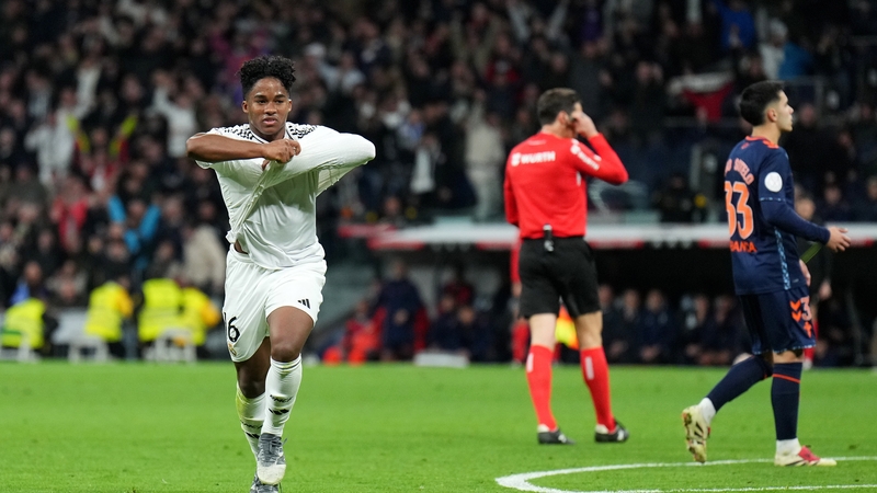 Endrick of Real Madrid celebrates putting Real 3-2 up