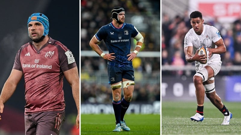 L-R: Munster's Tadhg Berine, James Ryan of Leinster and Ulster's Cormac Izuchukwu