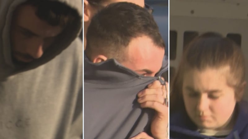 Stephen Maughan, Jason Maughan and Molly Roberts pictured outside the courthouse today