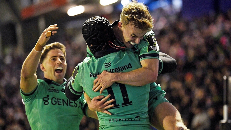 Connacht celebrate Byron Ralston's try
