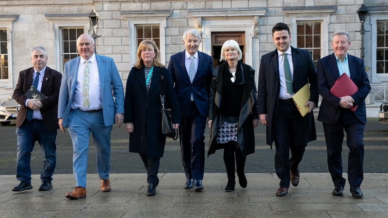 Members of the Regional Independents Group (L-R) Kevin 'Boxer' Moran, Noel Grealish, Gillian Toole, Michael Lowry, Marian Harkin, Barry Heneghan, Sean Canney (Image: RollingNews.ie)