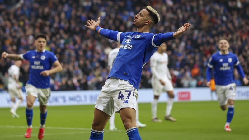 Callum Robinson celebrates as his brace helped Cardiff beat Swansea