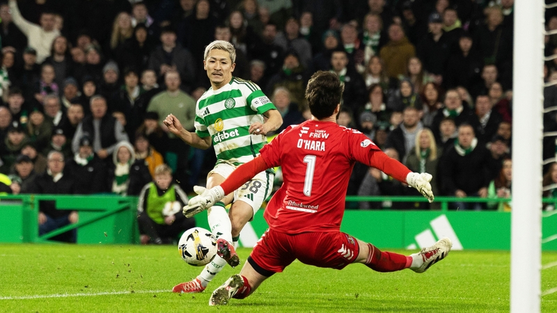 Celtic's Daizen Maeda scores to make it 2-1 against Kilmarnock