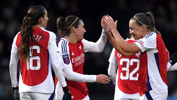 Republic of Ireland captain Katie McCabe congratules Mariona Caldentey after the fifth goal