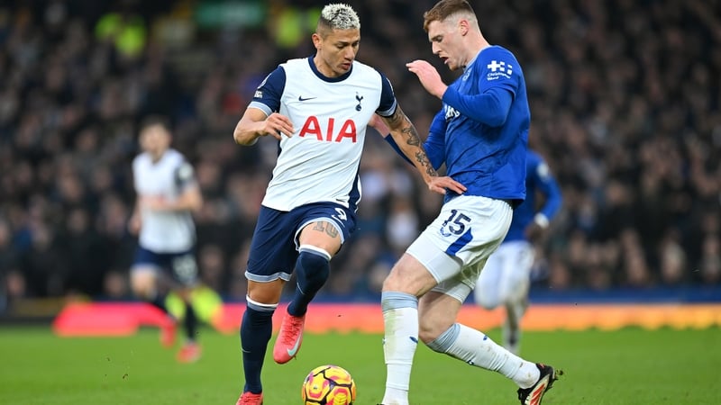 Jake O'Brien tackles former Everton forward Richarlison during the win over Spurs