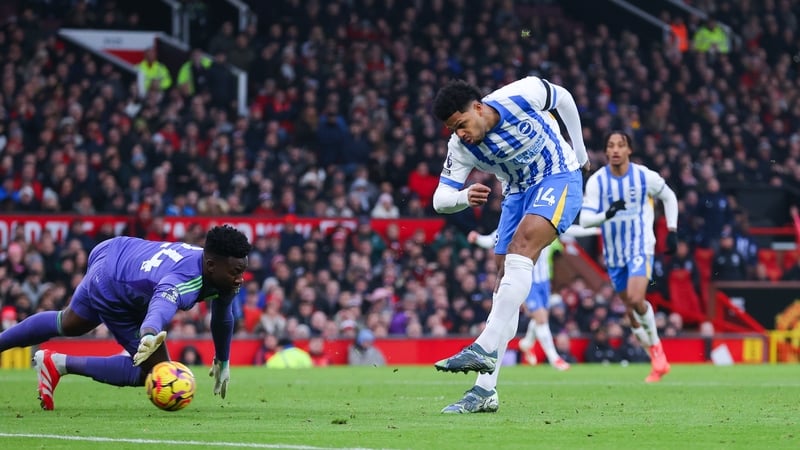 Georginio Rutter scores Brighton's third goal after Andre Onana's fumble