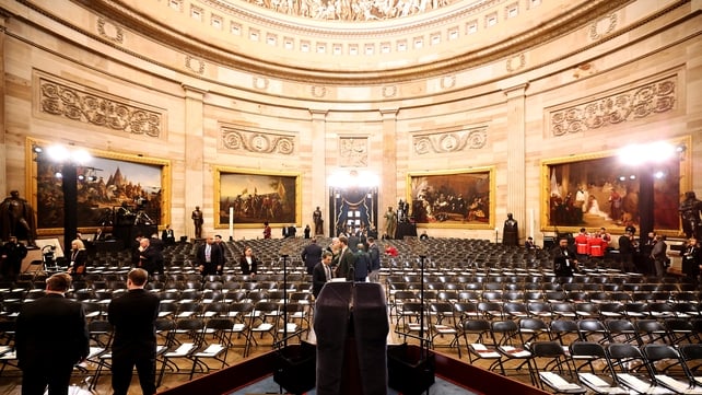 While the service was under way, preparations were ongoing at the US Capitol's Rotunda. The last time a president took the oath of office indoors was Ronald Reagan in 1985, who also moved the ceremony inside due to cold weather