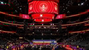 A snapshot of the 20,000-seat Capital One Arena where Donald Trump would later host the presidential parade. The night before the inauguration, Mr Trump held a victory rally at the venue that had a performance by the Village People - who sang YMCA