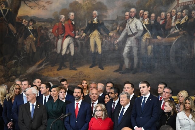 As the two US presidents travelled together, attendees were gathering in the US Capitol's Rotunda. Of note: Mr Trump's children, tech CEOs and members of Mr Trump's cabinet