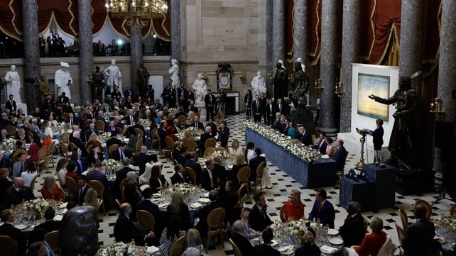 Donald Trump attended a formal lunch in Statuary Hall. Many of the president's supporters and allies were in attendance for a meal that included crab cake and steak