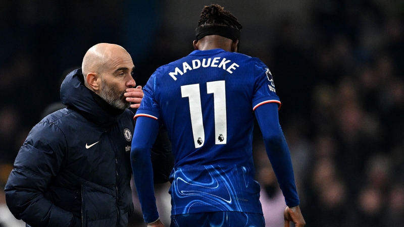 Enzo Maresca imparts some advice to Noni Madueke during the win over Wolves