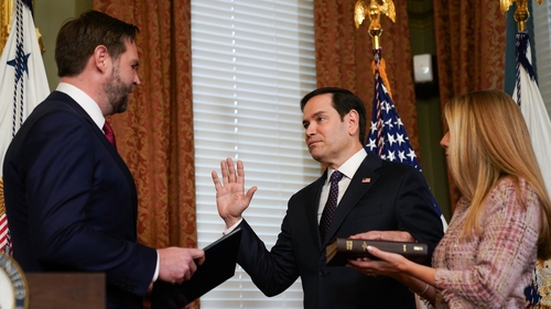 Marco Rubio is sworn in as Secretary of State by Vice President JD Vance