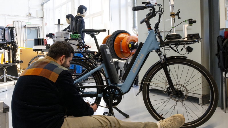 The 'Delft SenseBike' pictured being kitted out with a range of sensors and scanners