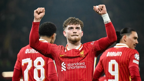 Liverpool's Harvey Elliott celebrates his goal against Lille