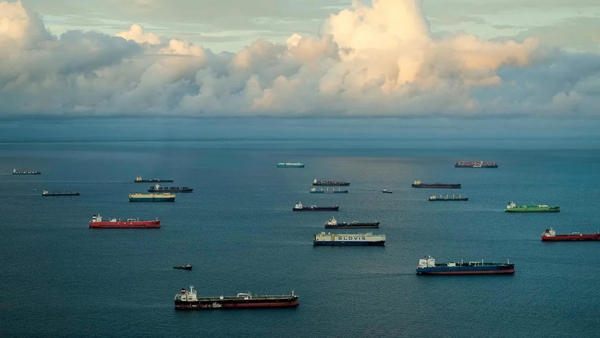 Ships at sea waiting to use the Panama Canal. Photo: Matias Delacroix/AP/Getty Images