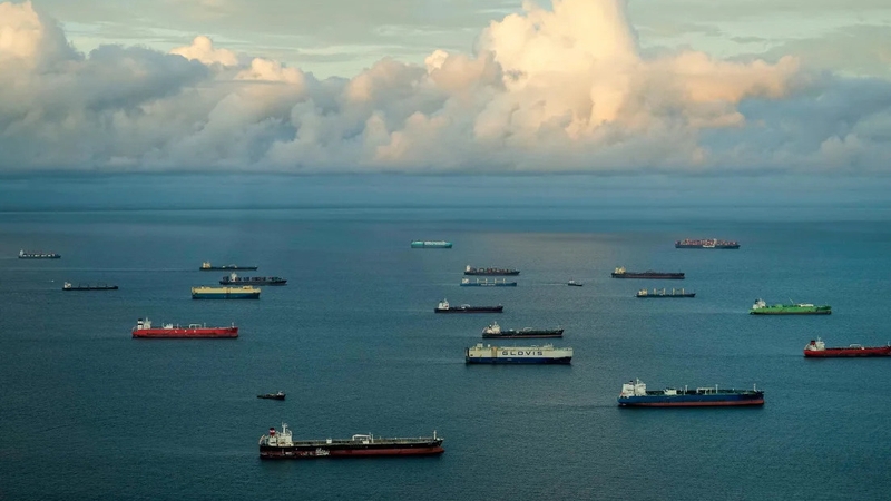 Ships at sea waiting to use the Panama Canal. Photo: Matias Delacroix/AP/Getty Images