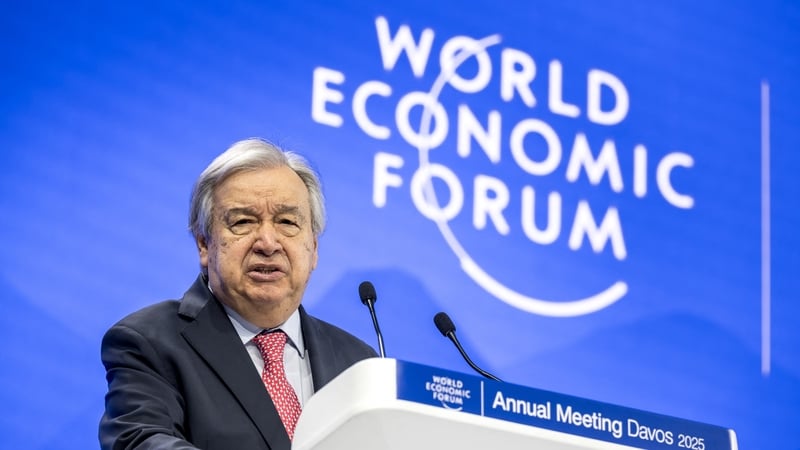 UN Secretary-General Antonio Guterres addresses delegates at the World Economic Forum in Davos