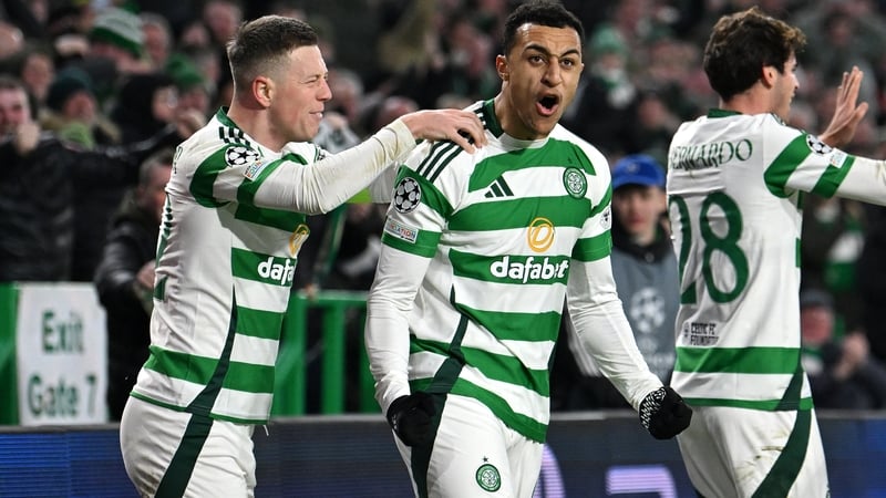 Striker Adam Idah in congratulated by Celtic team-mates after his role in the late Young Boys own goal that sealed a 1-0 Champions League victory for the Scottish club
