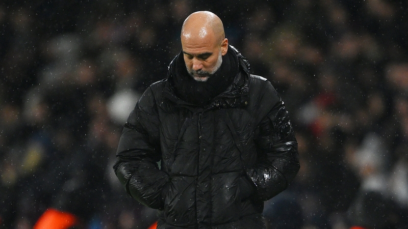 Manchester City manager Pep Guardiola reacts during the 4-2 at the Parc des Princes