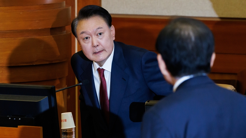 Yoon Suk Yeol, South Korea's president, arrives for a hearing for his impeachment trial at the Constitutional Court in Seoul