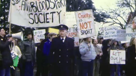 Anti-blood sport campaigners mount a demonstration outside the coursing ground in Clonmel, County T…