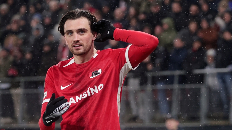 Troy Parrott gestures to the crowd after his winning goal in the Europa League clash