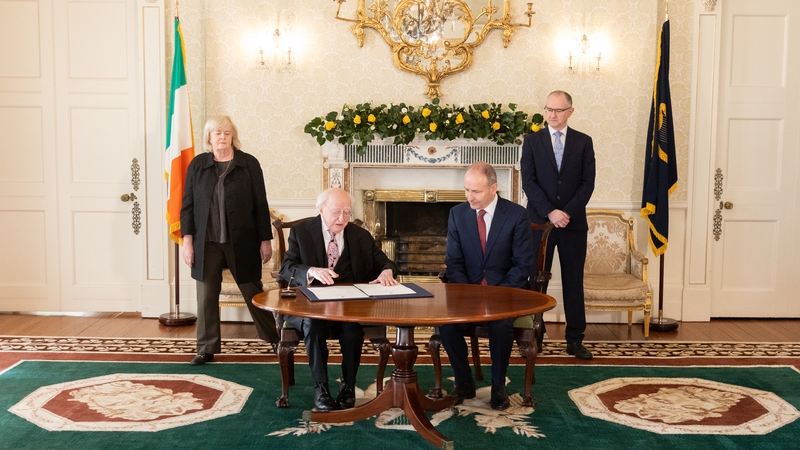 President Michael D Higgins and Taoiseach Micheál Martin at the Áras yesterday