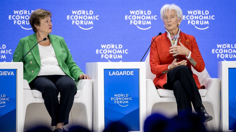 IMF chief Kristalina Georgieva (l) and ECB President Christine Lagarde in Davos today