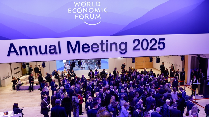 Crowds gather to attend a virtual address by Donald Trump in Davos on Thursday