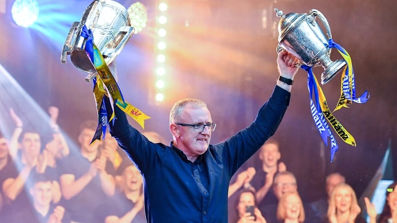 Brian Lohan with the Liam MacCarthy and Allianz League trophies