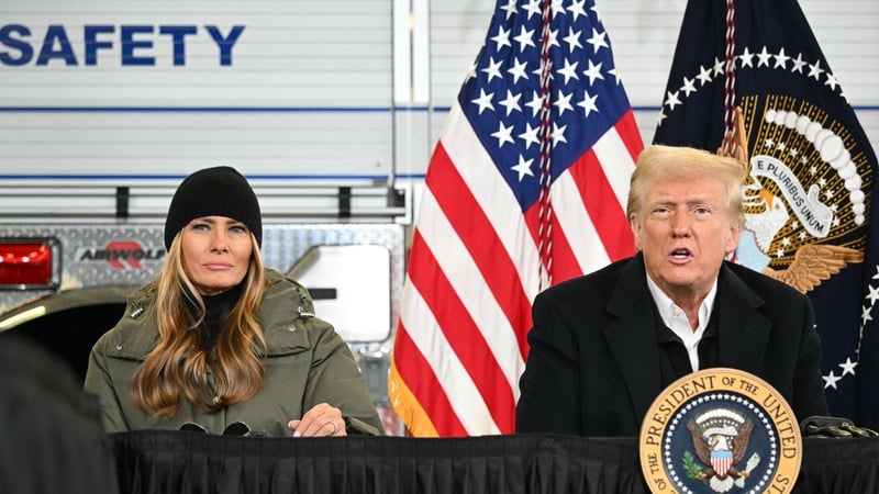 US President Donald Trump, with First Lady Melania Trump at a Hurricane Helene recovery briefing in North Carolina
