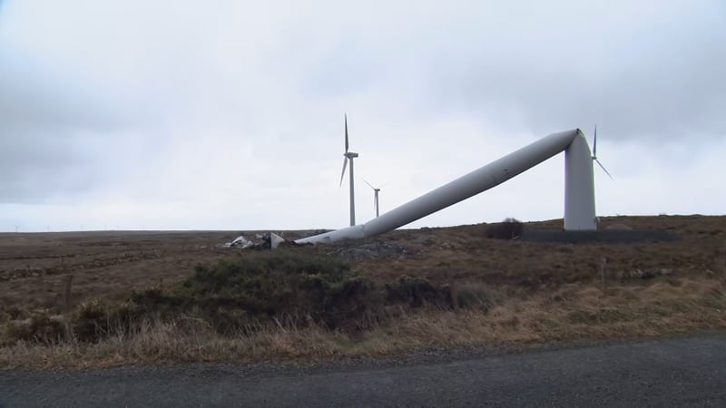 A damaged wind turbine in Indreabhán, Co Galway following Storm Éowyn (Pic: Naoise Ó Muirí)