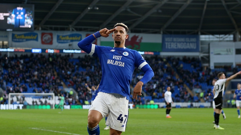 Callum Robinson celebrates opening the scoring in Cardiff's win over Derby