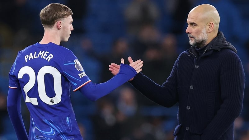 Former Manchester City player Cole Palmer and Pep Guardiola