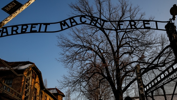 The main gate with the sign 'Arbait Macht Frai' (Work makes you free) of the Museum of Auschwitz/Birkenau