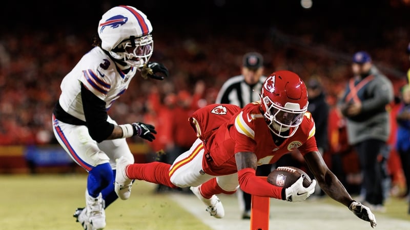 Wide receiver Xavier Worthy dives for a Kansas City touchdown