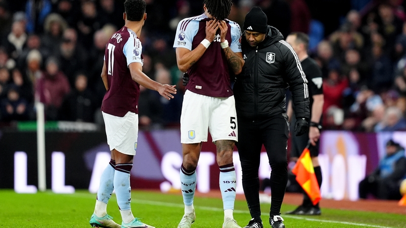 Aston Villa defender Tyrone Mings leaving the field injured on Sunday