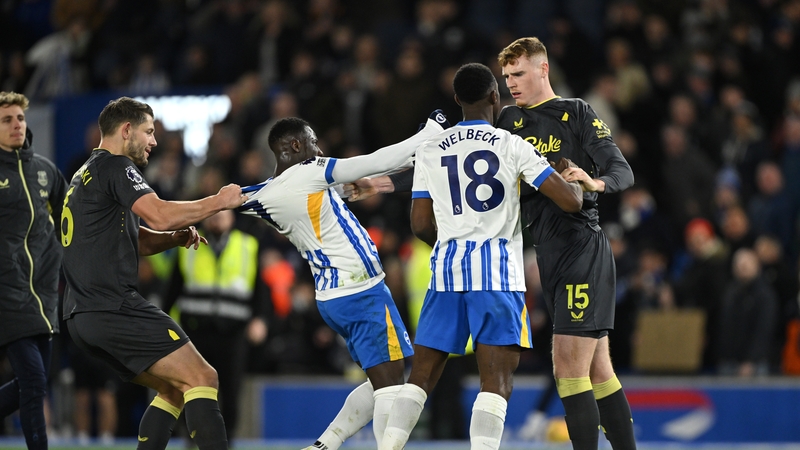Jake O'Brien (R) clashed with Brighton players after the full-time whistle