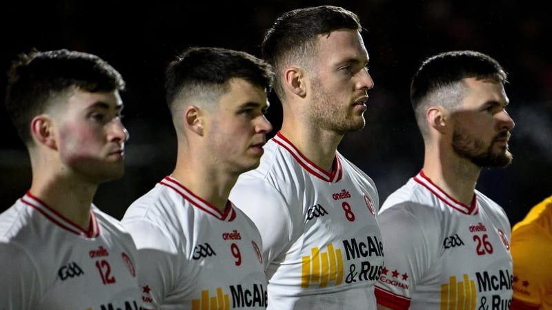 Tyrone players lineup before the start of their opening Allianz Football League fixture against Derry