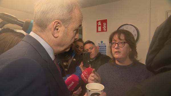 Taoiseach Micheál Martin speaking with Rachel Connolly in Roscommon