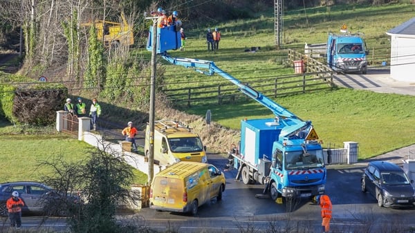 Engineers from French energy company Enedis help to repair power lines outside Carrick-On-Shannon in Co Leitrim