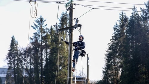 An engineer from French energy company Enedis works to restore power in Carrick-on-Shannon, Co Leitrim, during the week
