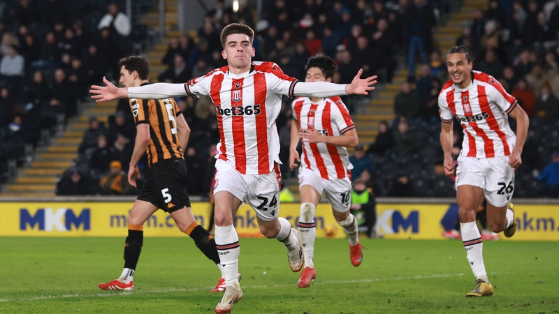 Andrew Moran celebrates scoring the winner for Stoke at Hull City