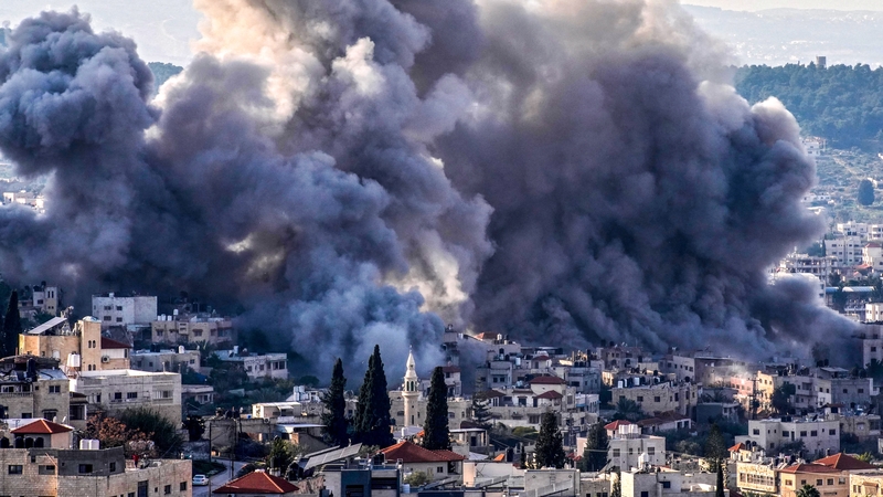 Thick clouds were seen rising from Jenin in the West Bank