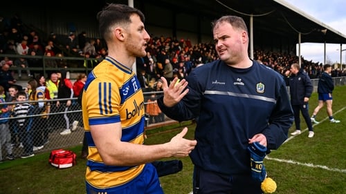 Roscommon manager Davy Burke with Diarmuid Murtagh after the victory in Drogheda
